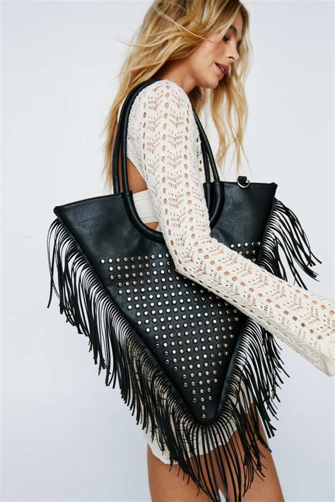 black studded handbag fringe.